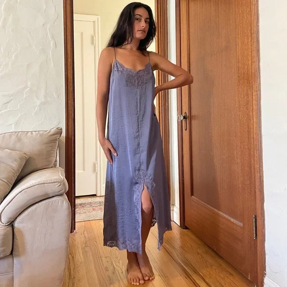 Free people satin lace slip dress